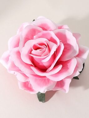 Pink Fabric Floral Rose Flower Brooch Pin Hairpin 3D Womens Statement Accessory